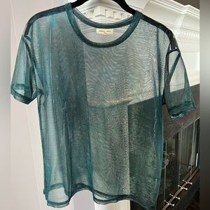 Silence + Noise Teal Sheer T-shirt with slight shimmer to it. Size M